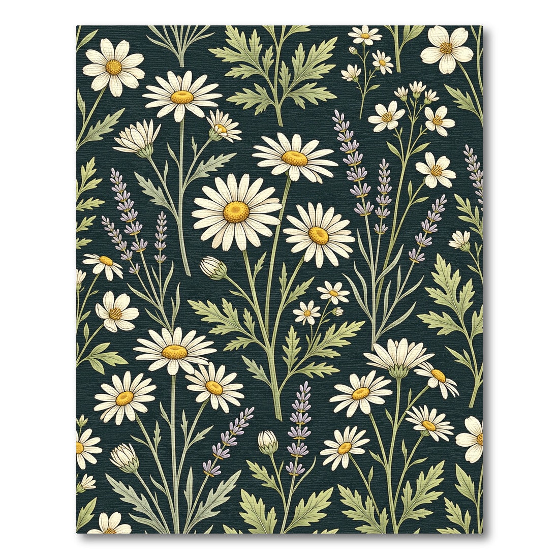 Dark Botanical Daisy and Lavender Accent Rug