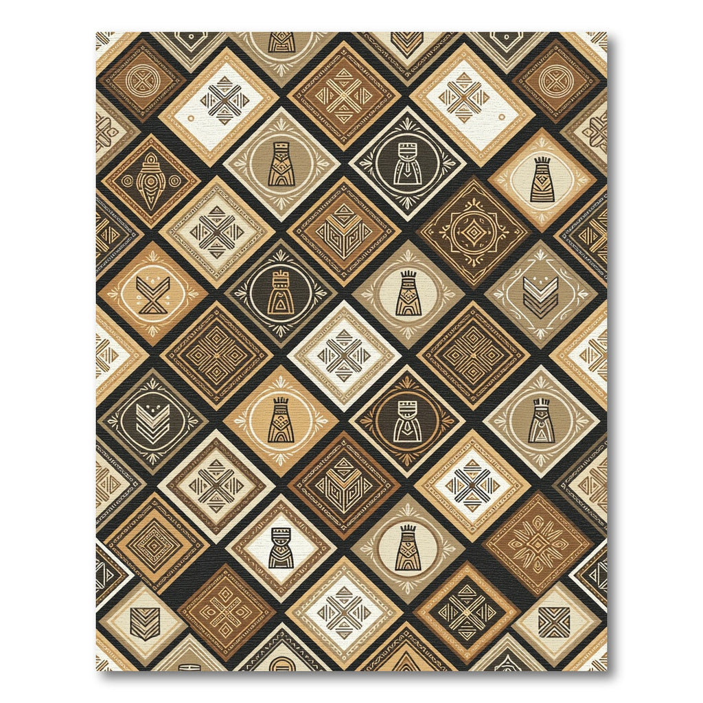 Earthy Neutral Geometric Diamond Grid Rug