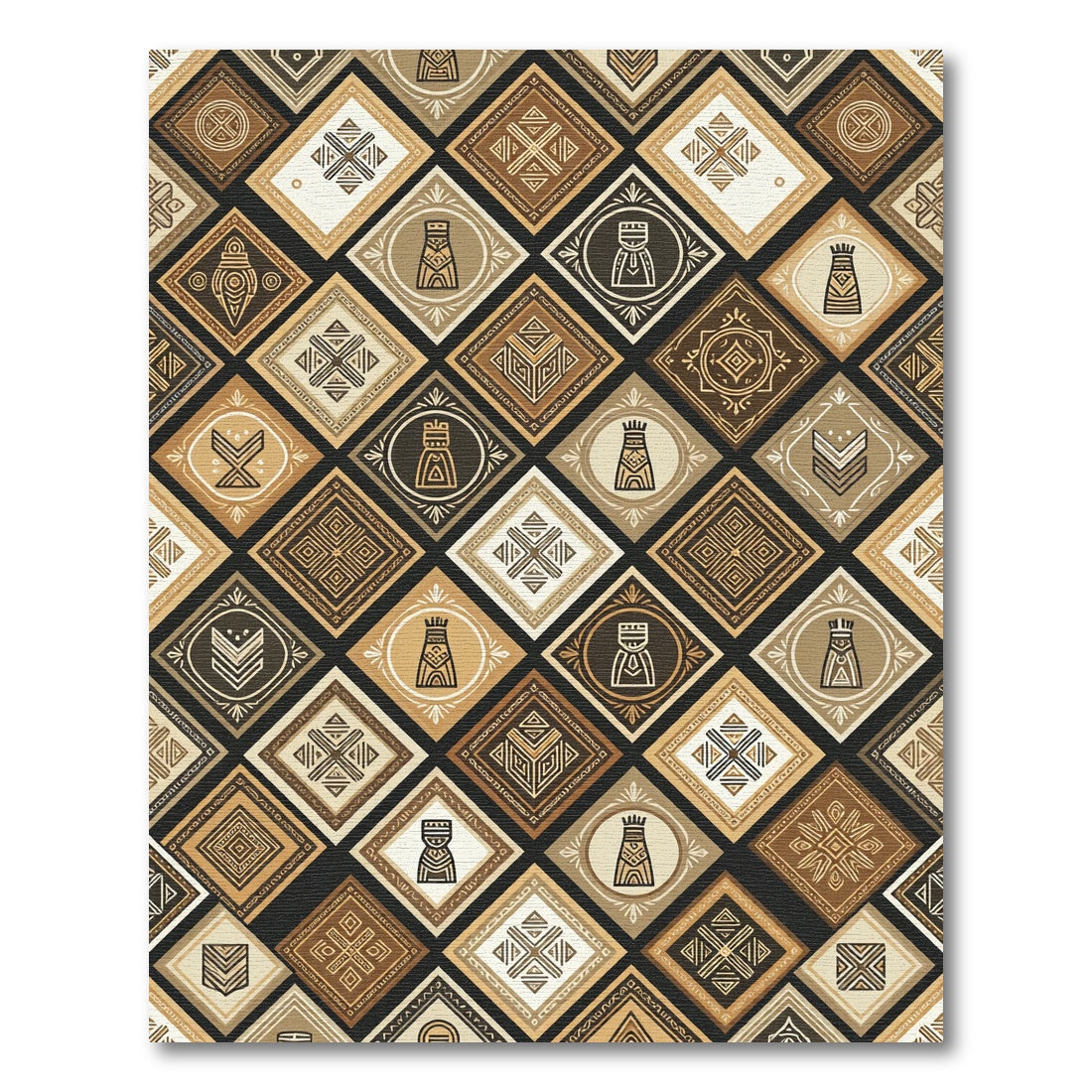 Earthy Neutral Geometric Diamond Grid Rug