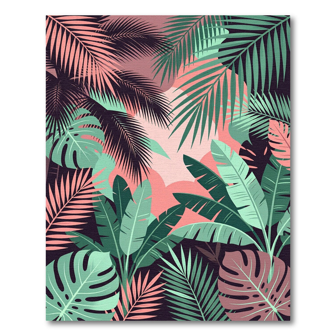 Lush Pink and Green Tropical Foliage Rug