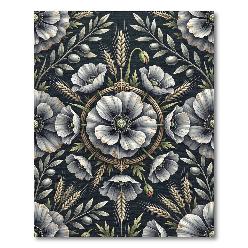 White Poppy Wheat Botanical Medallion Rug