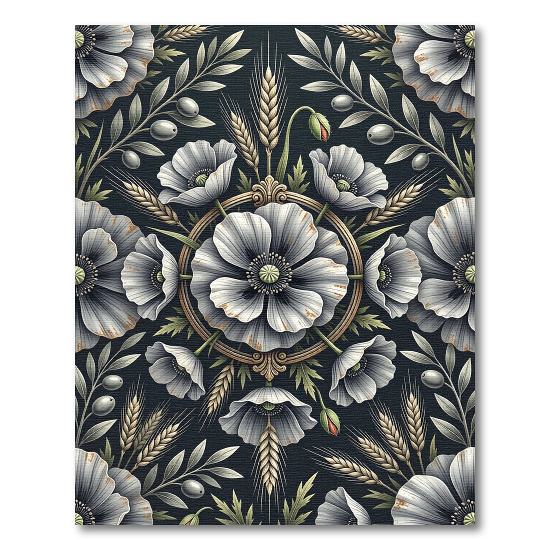 White Poppy Wheat Botanical Medallion Rug