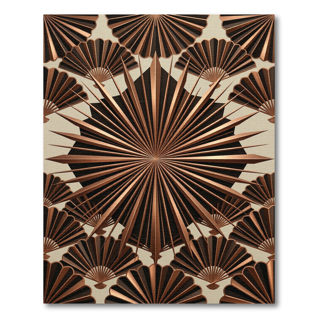 Art Deco Bronze Fan Radiance Geometric Rug