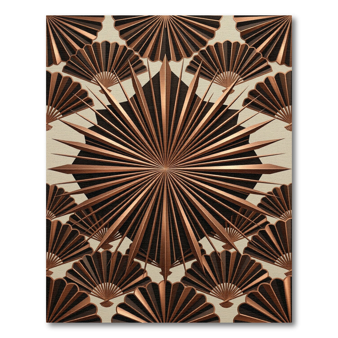 Art Deco Bronze Fan Radiance Geometric Rug