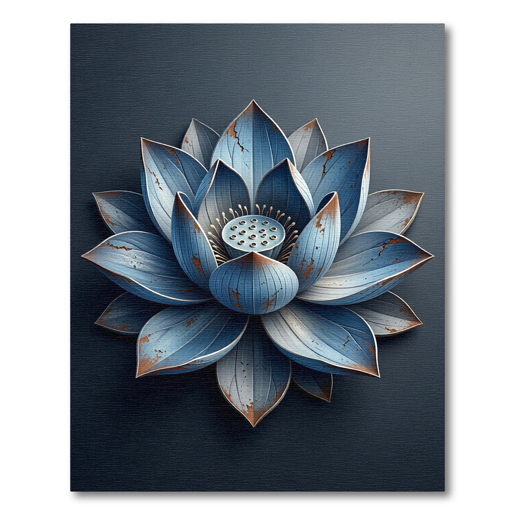 Distressed Blue Lotus Flower Rug