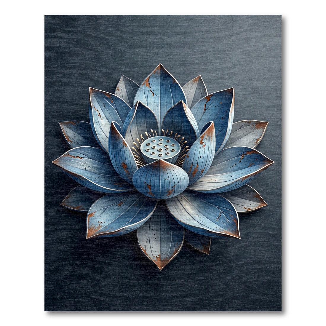 Distressed Blue Lotus Flower Rug