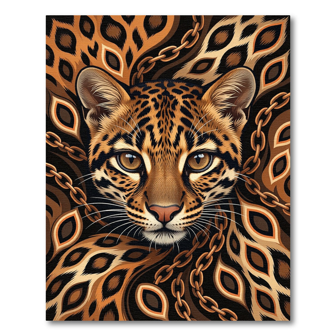 Ocelot Face Gold Chain Accents Rug