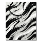 Black Brushstroke Swirls on Gray Rug