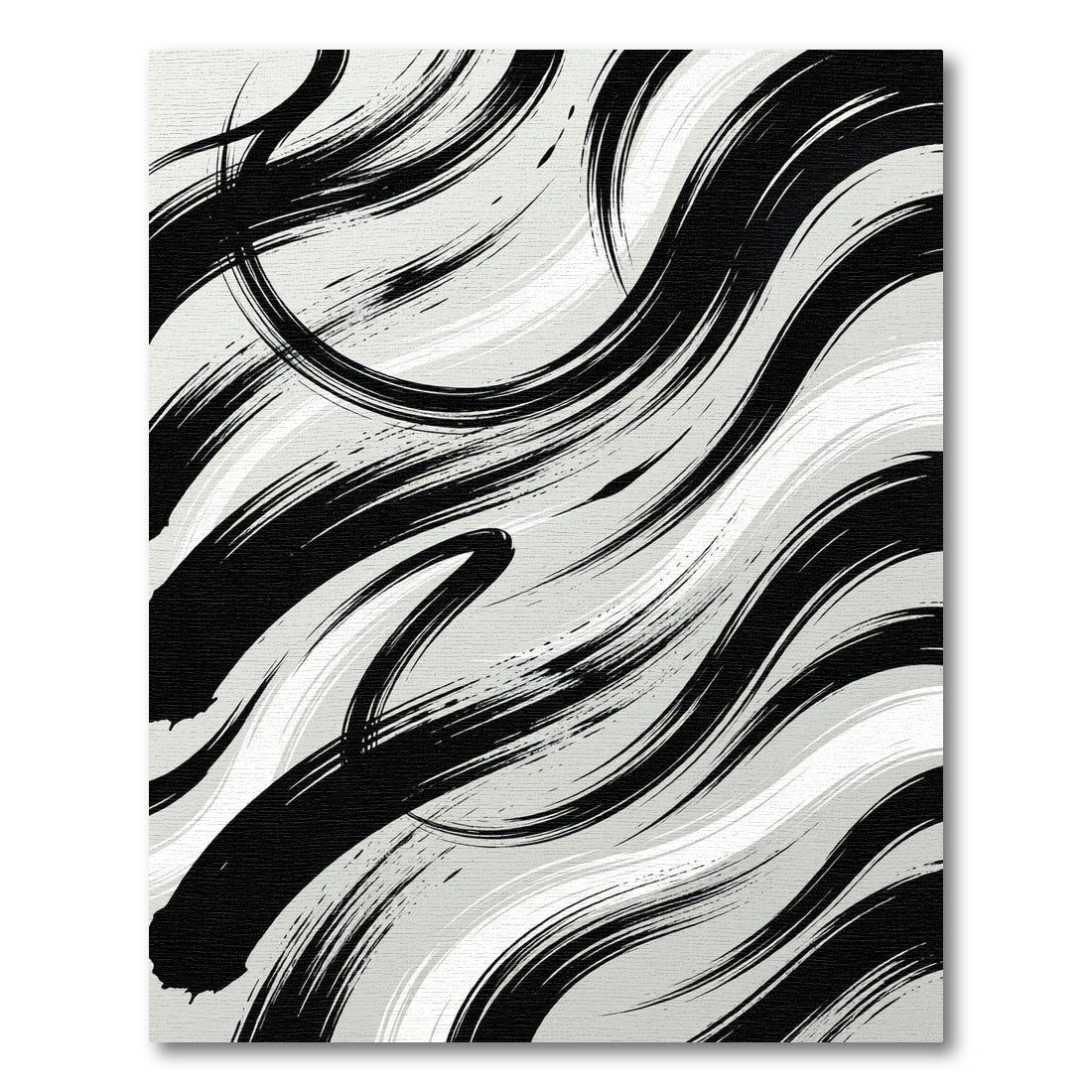Black Brushstroke Swirls on Gray Rug