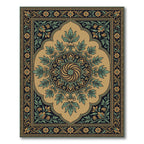 Ornate Gold Green Floral Mandala Rug