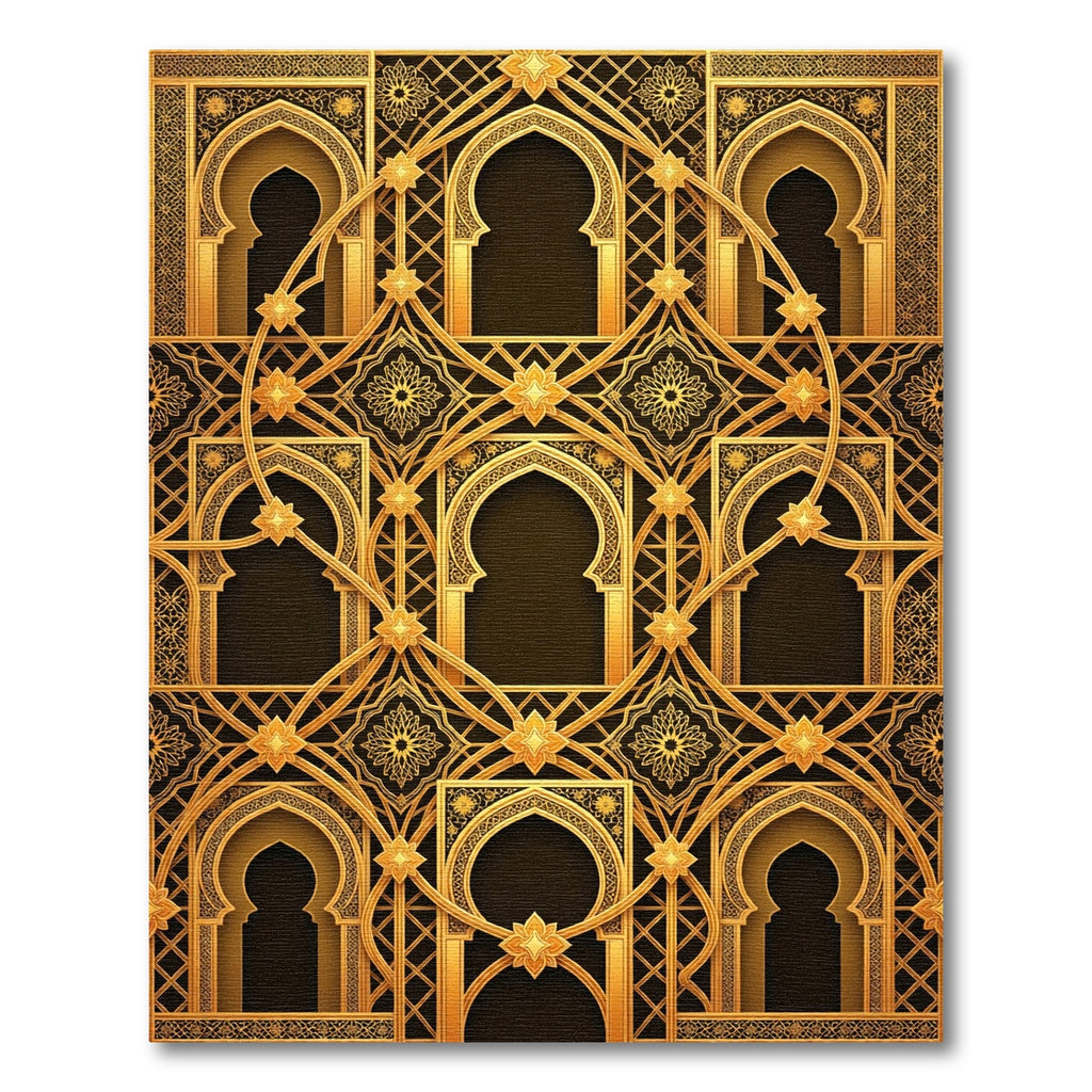 Ornate Golden Filigree Architectural Arch Rug