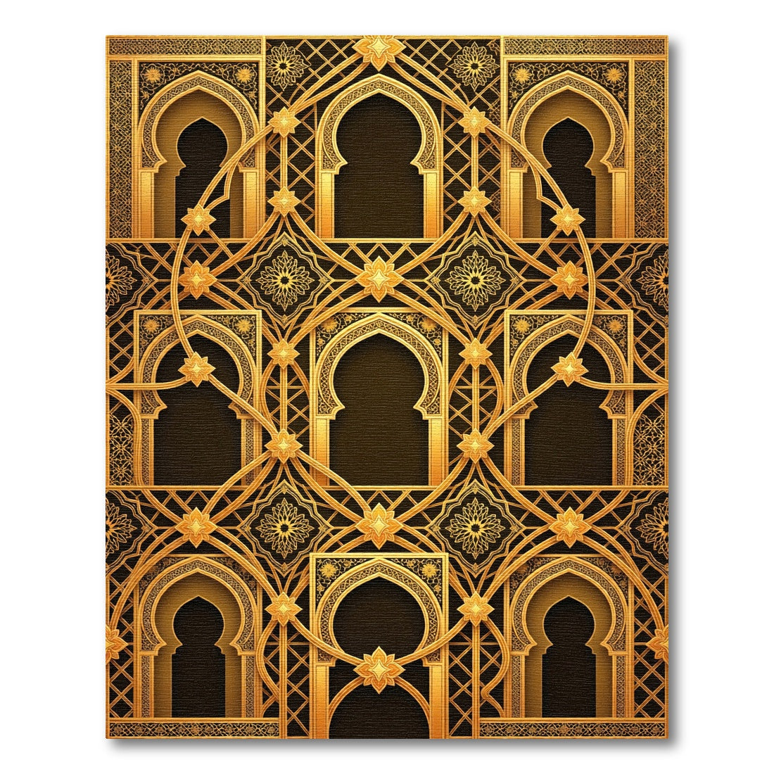 Ornate Golden Filigree Architectural Arch Rug