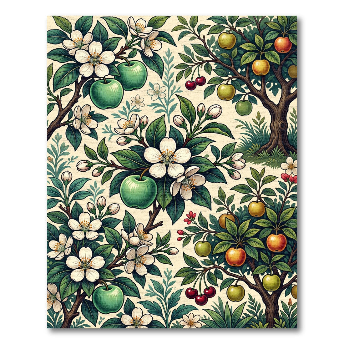 Green Apple Cherry Blossom Orchard Rug