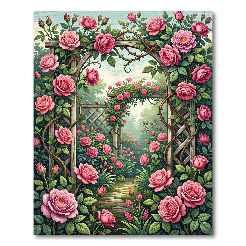 Romantic Pink Rose Garden Arbour Rug