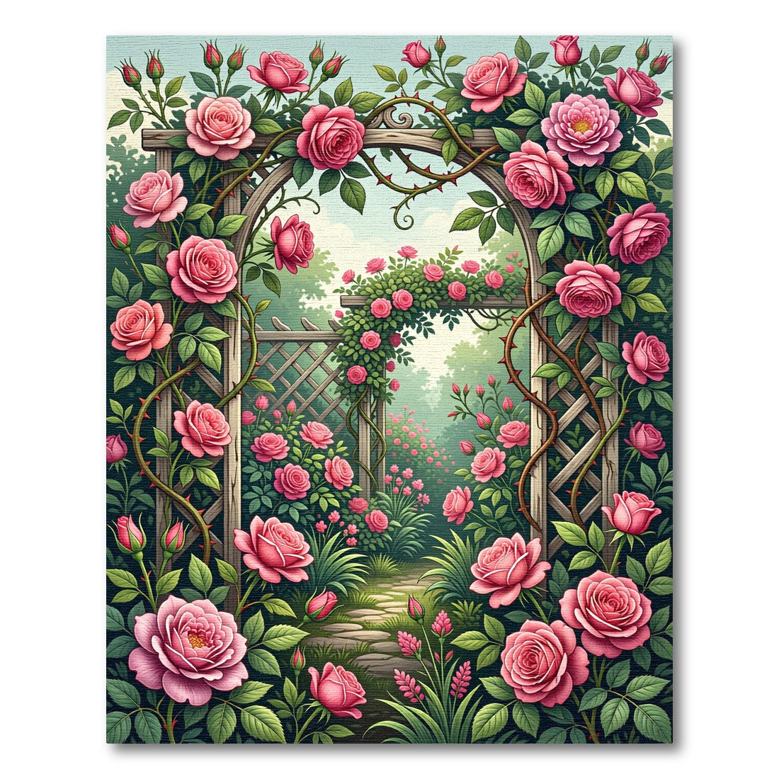 Romantic Pink Rose Garden Arbour Rug