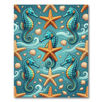 Whimsical Turquoise Seahorse Starfish Ocean Texture Rug