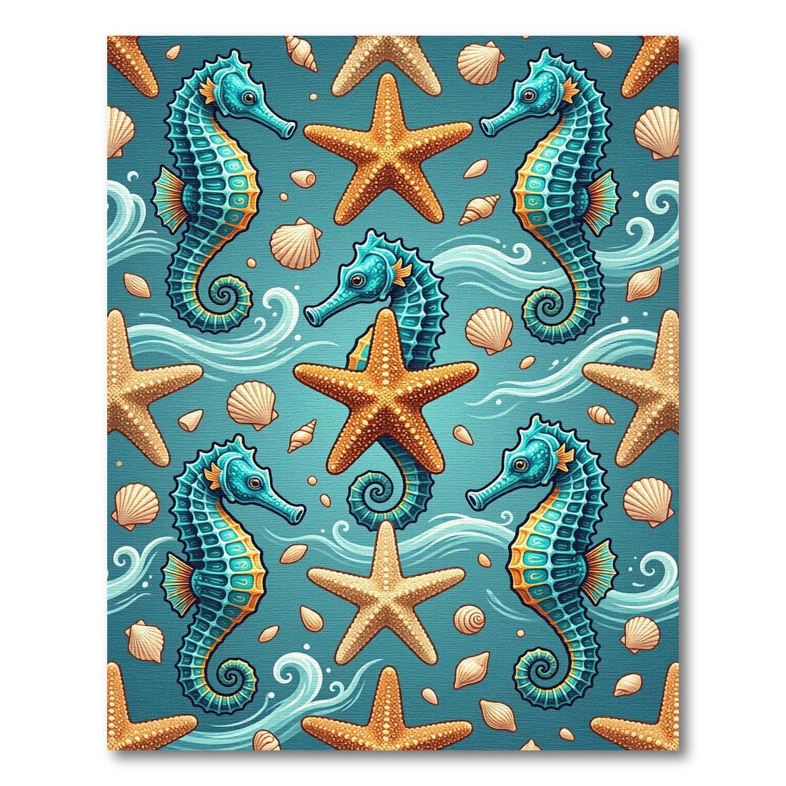 Whimsical Turquoise Seahorse Starfish Ocean Texture Rug