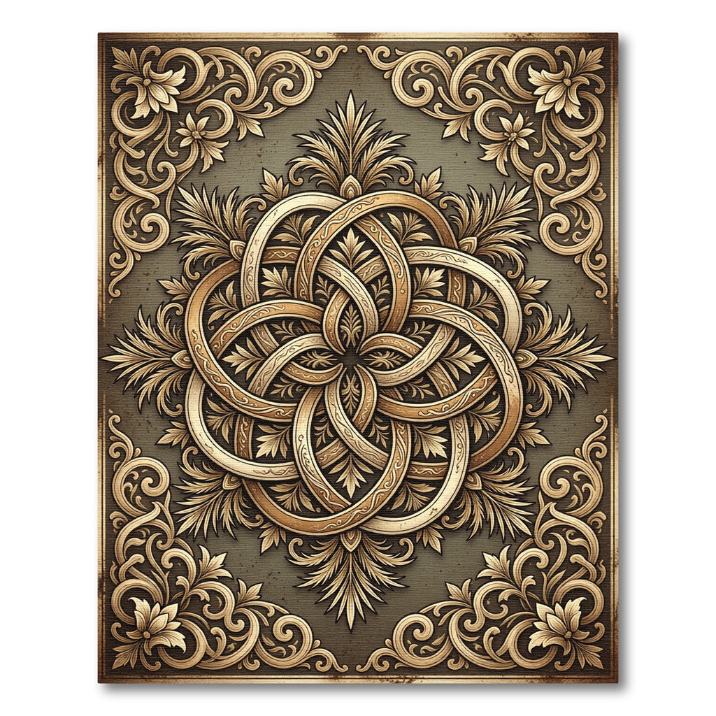 Ornate Golden Baroque Intertwined Filigree Rug