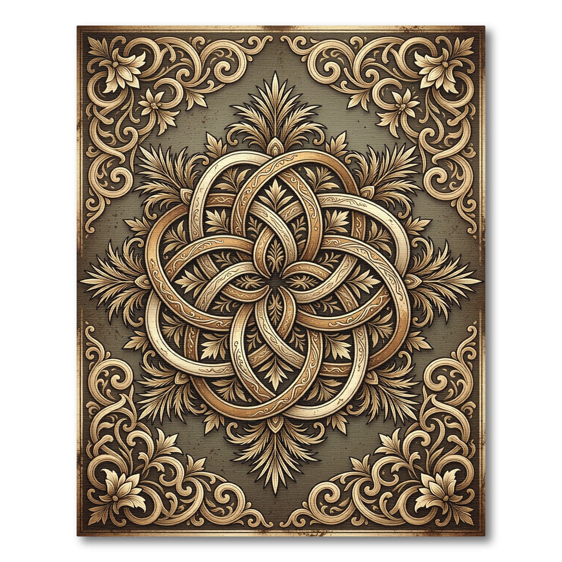 Ornate Golden Baroque Intertwined Filigree Rug