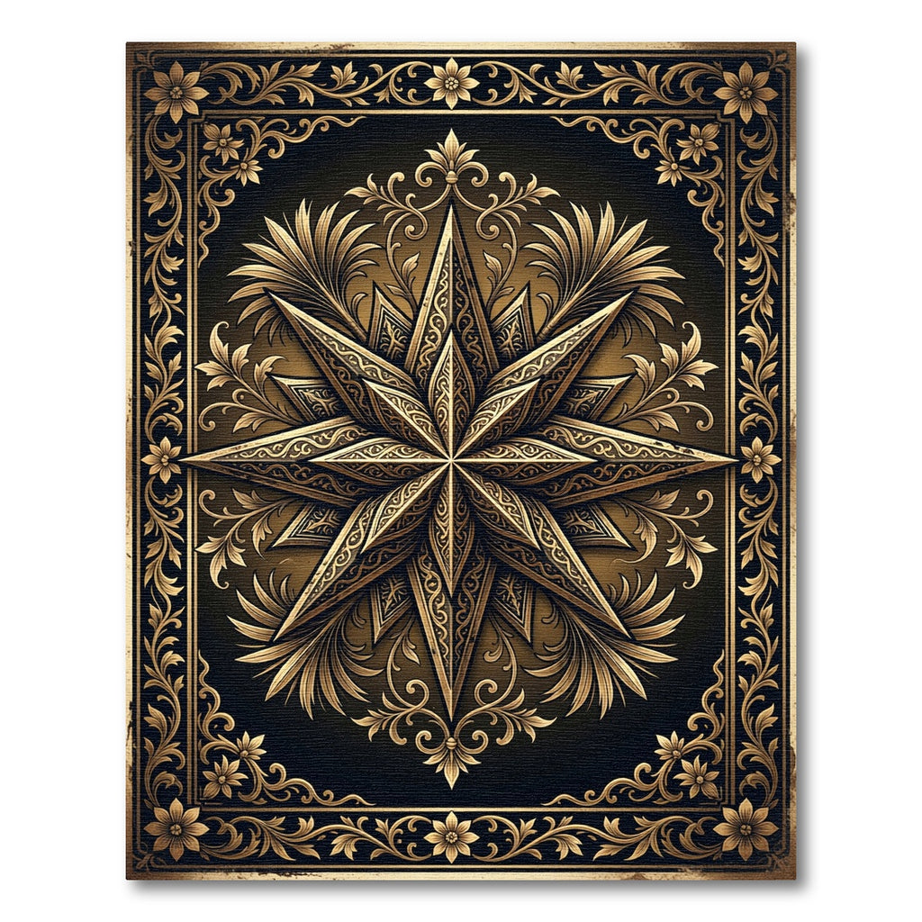 Ornate Golden Star Medallion Art Rug