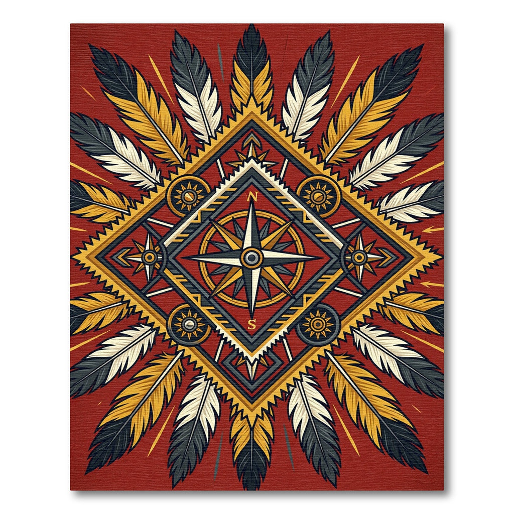 Crimson Feathered Compass Medallion Rug