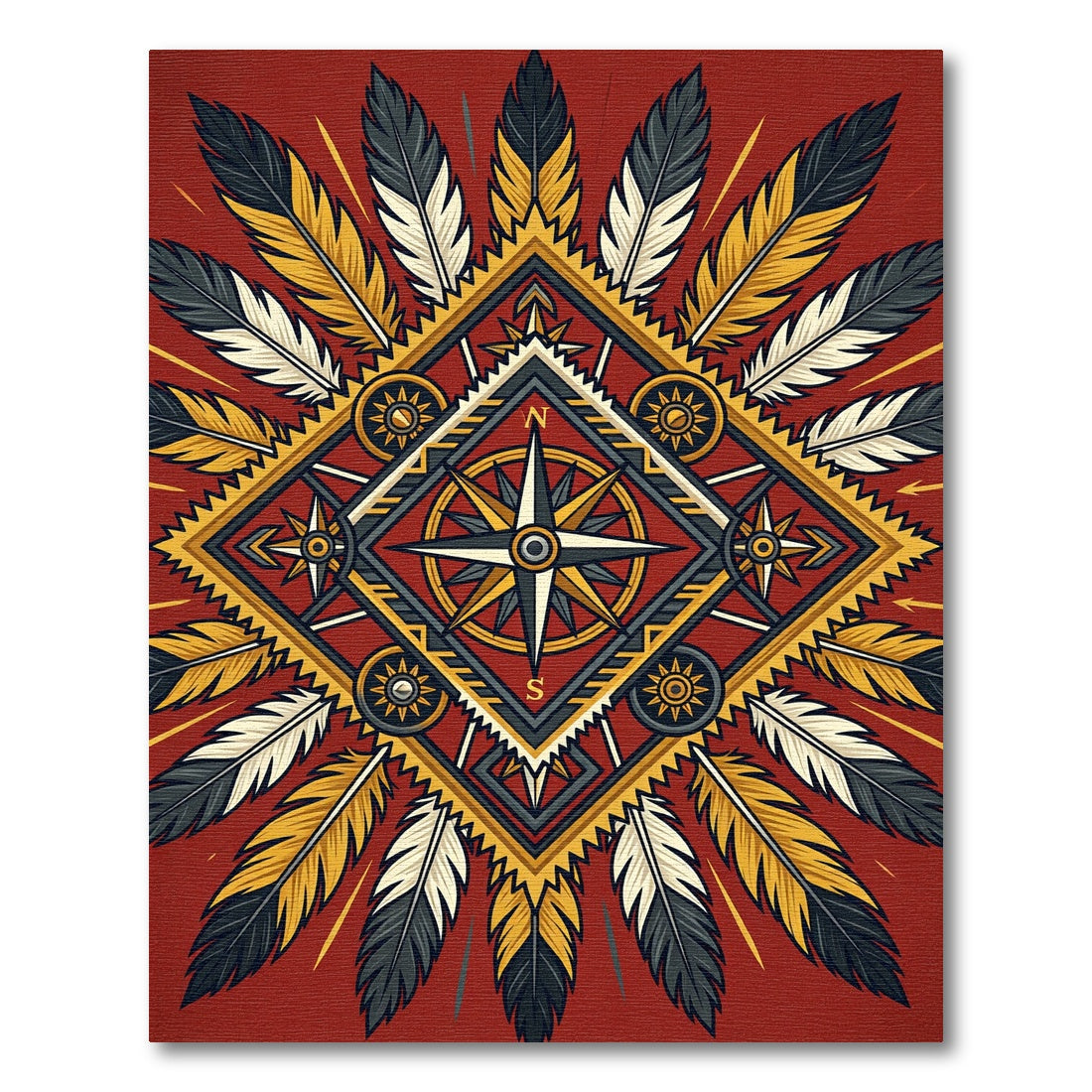 Crimson Feathered Compass Medallion Rug