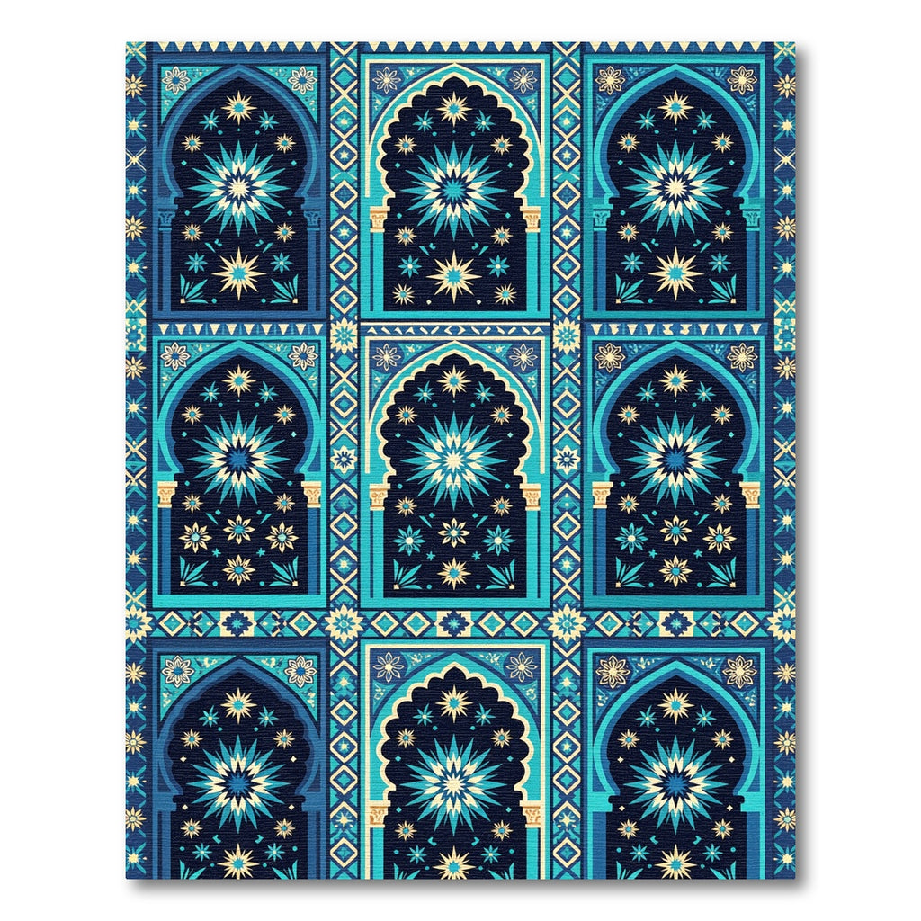 Blue Teal Starburst Archway Garden Rug