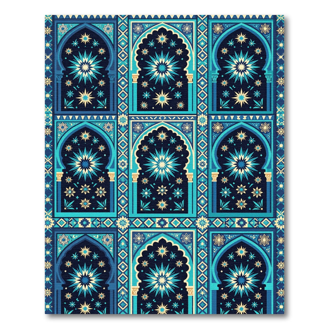 Blue Teal Starburst Archway Garden Rug