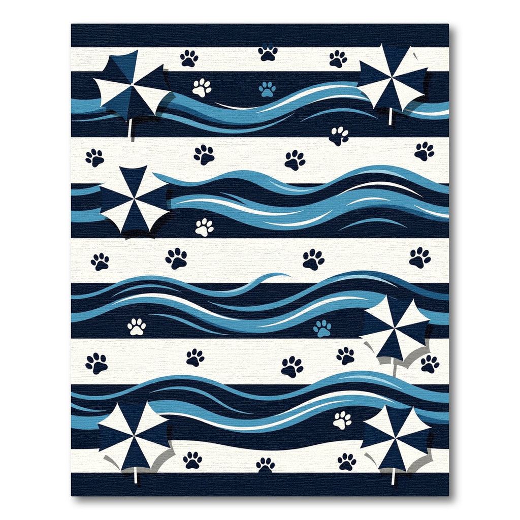 Navy Blue Coastal Paw Umbrella Stripe Rug