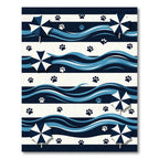 Navy Blue Coastal Paw Umbrella Stripe Rug