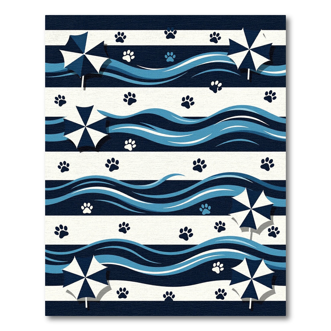Navy Blue Coastal Paw Umbrella Stripe Rug