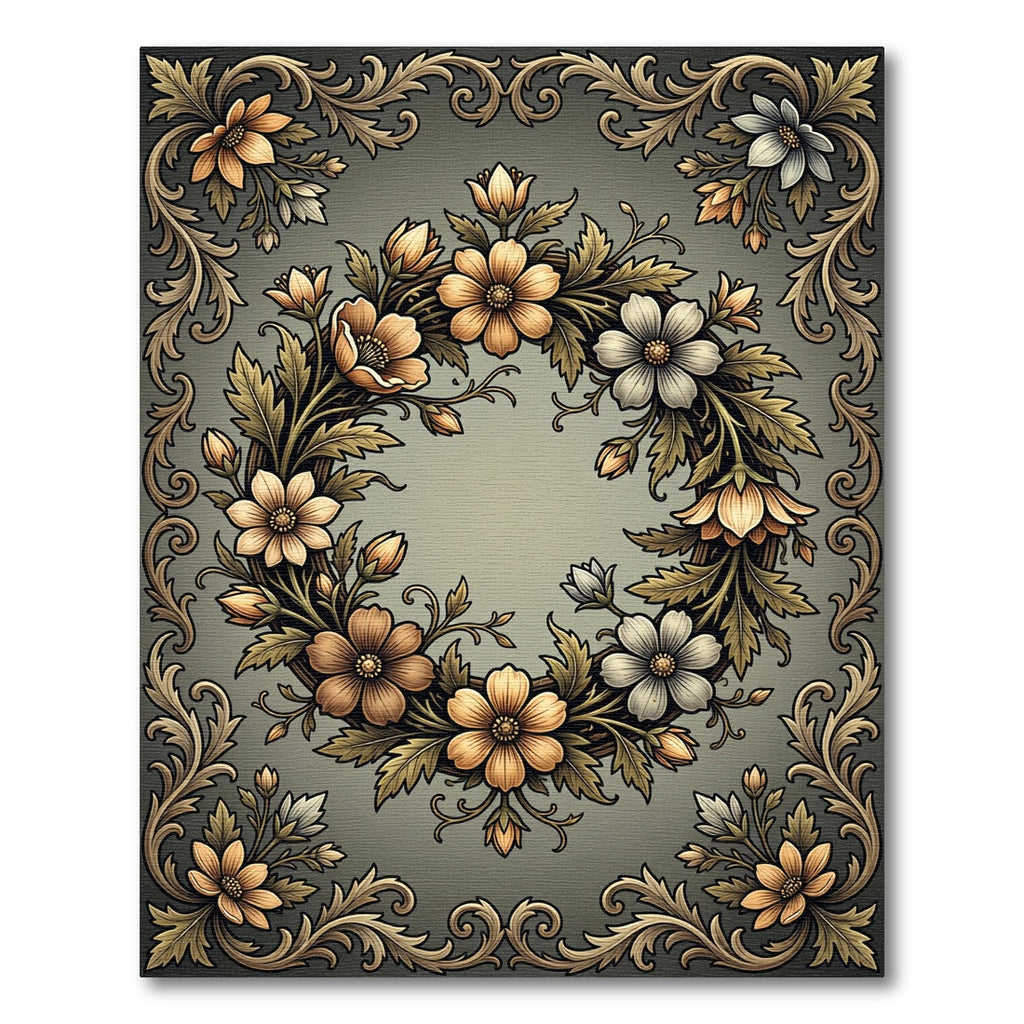 Elegant Floral Wreath in Golden Hues Rug