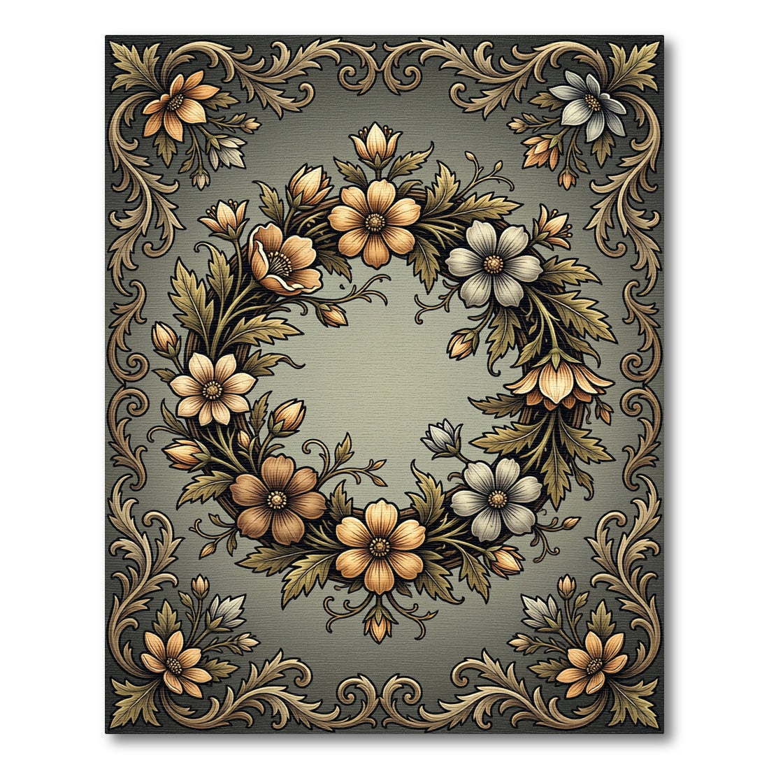 Elegant Floral Wreath in Golden Hues Rug