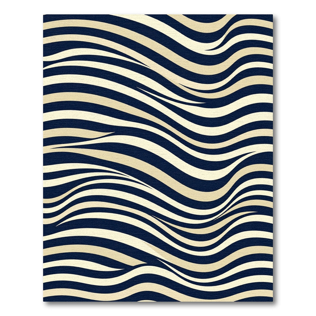 Modern Navy and Cream Wavy Stripe Rug