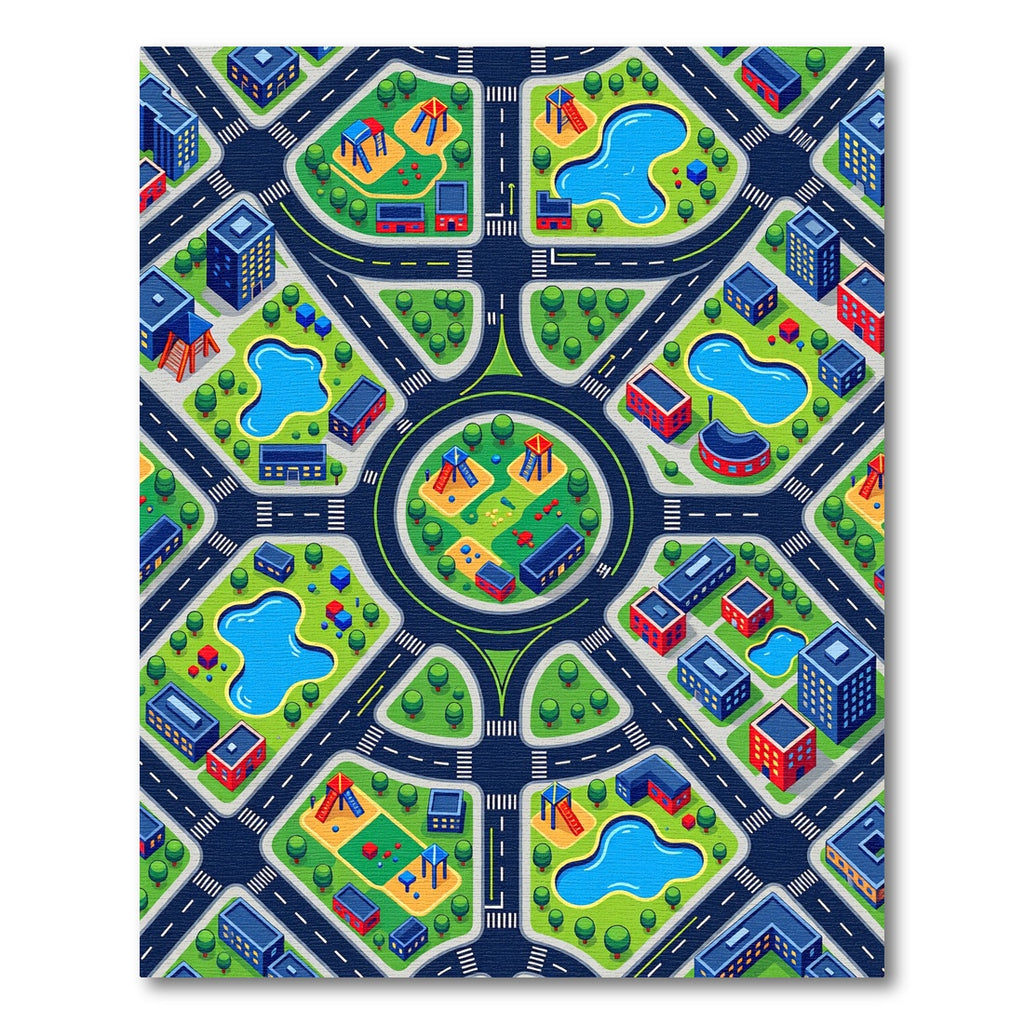 Vibrant Colorful City Layout Isometric Map Rug
