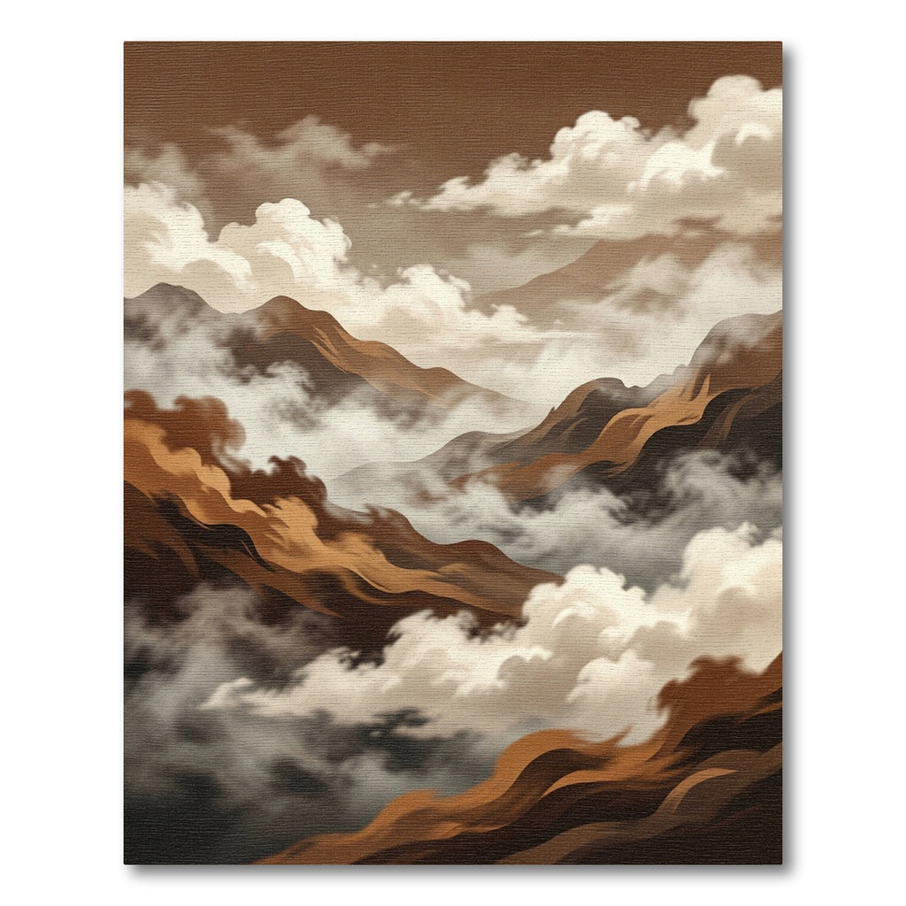Abstract Sepia Mountain Mist Landscape Rug