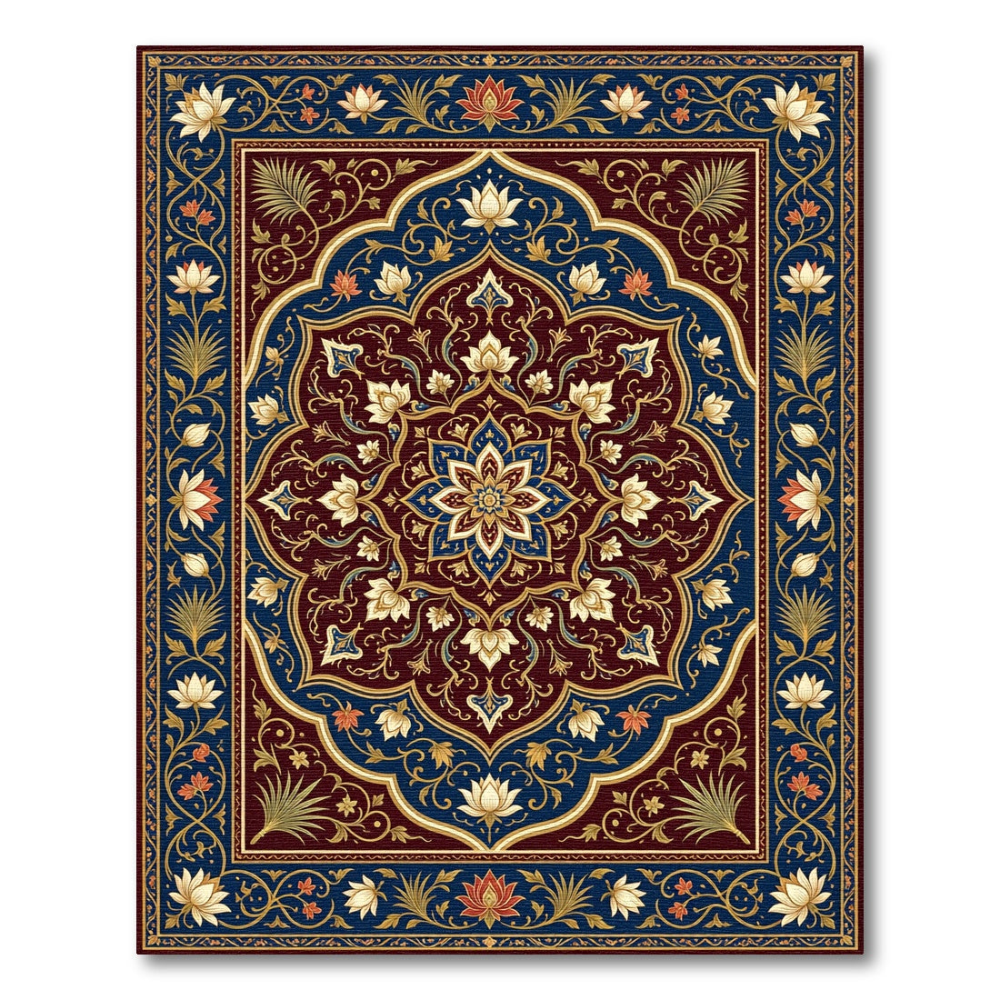 Deep Crimson Gold Lotus Medallion Rug