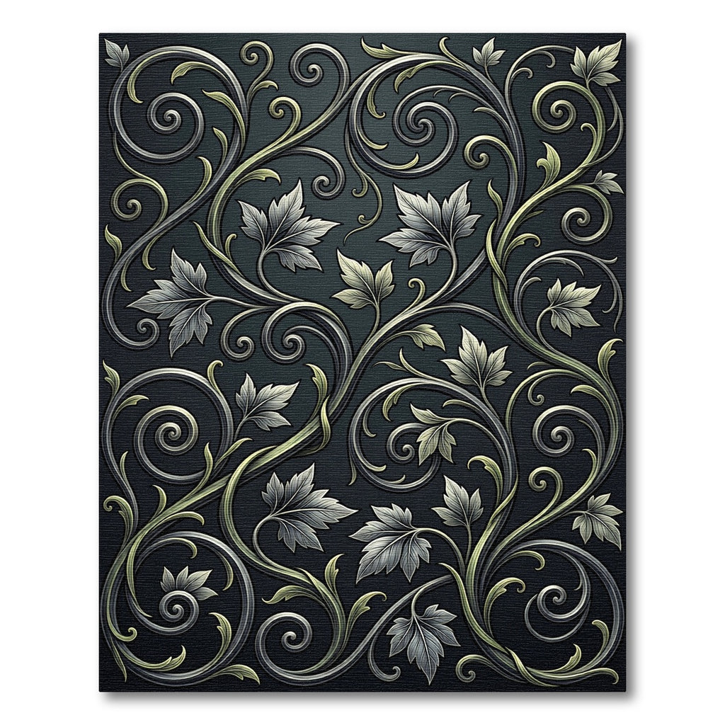 Ornate Silver Green Filigree Scroll Rug