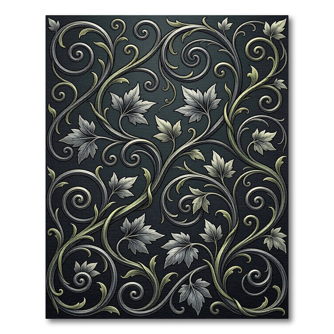 Ornate Silver Green Filigree Scroll Rug