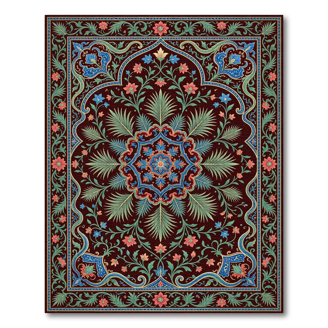 Ornate Deep Burgundy Floral Medallion Rug