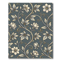 Elegant Charcoal and Gold Botanical Vine Rug