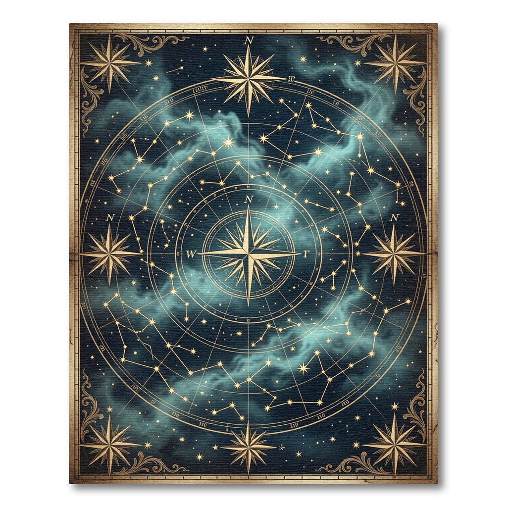 Celestial Golden Compass Star Chart Rug