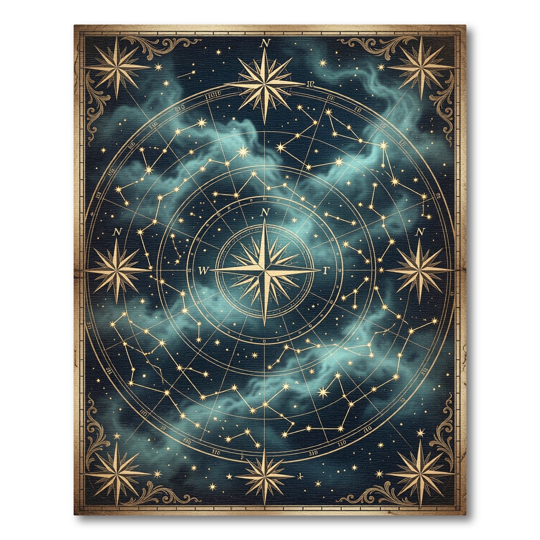 Celestial Golden Compass Star Chart Rug