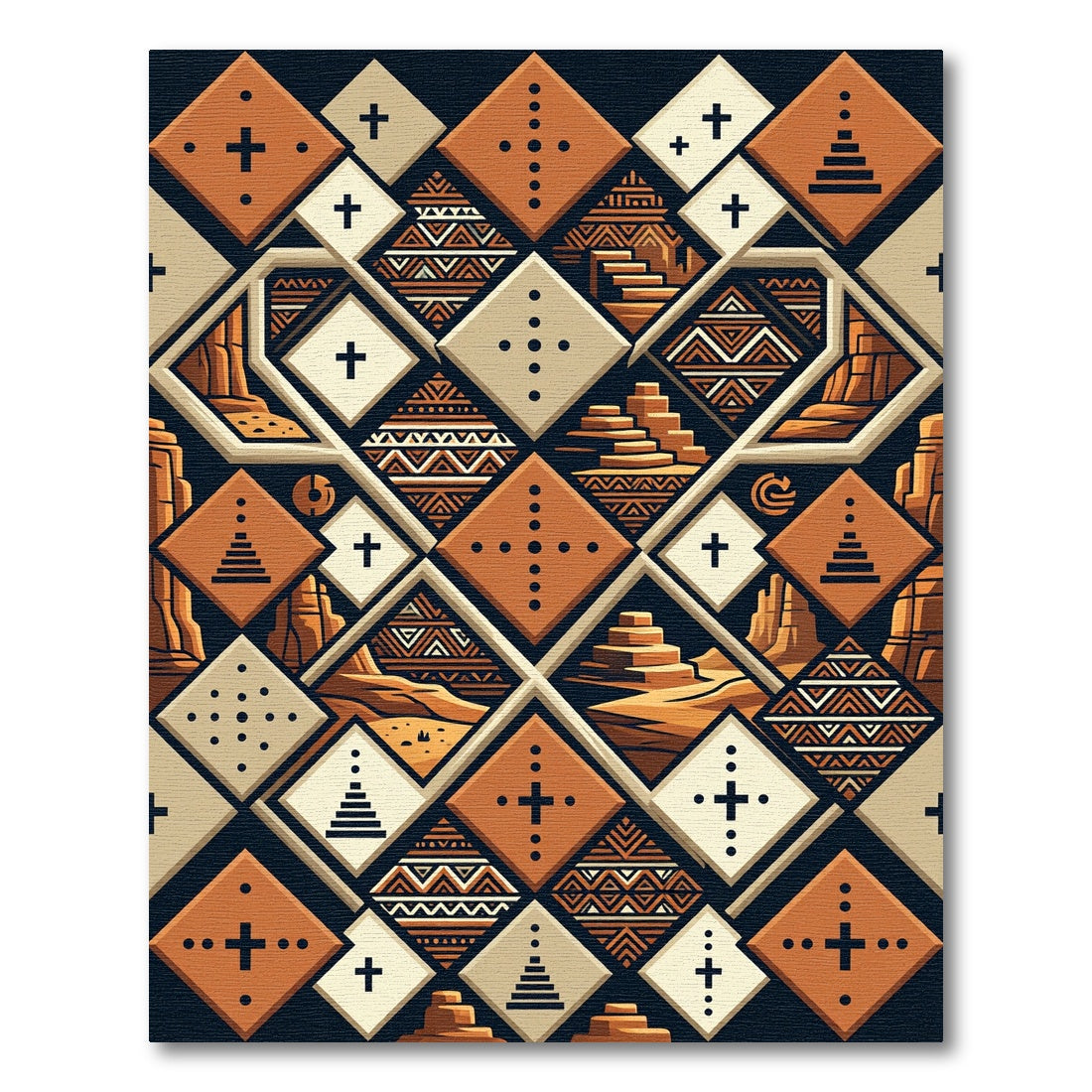 Earthy Terracotta Geometric Southwest Diamond Rug