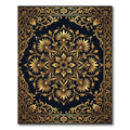 Elegant Gold Floral Medallion Black Floor Covering Rug