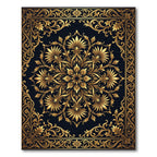 Elegant Gold Floral Medallion Black Floor Covering Rug