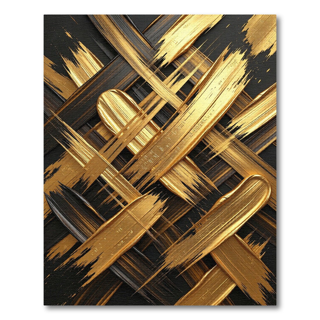 Abstract Metallic Gold Black Brushstroke Rug