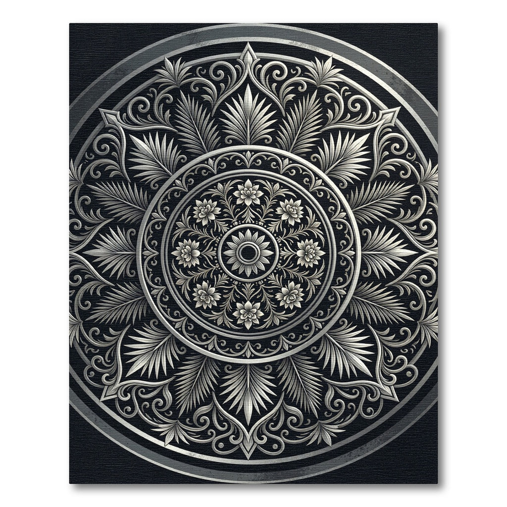 Elegant Silver Filigree Floral Medallion Rug