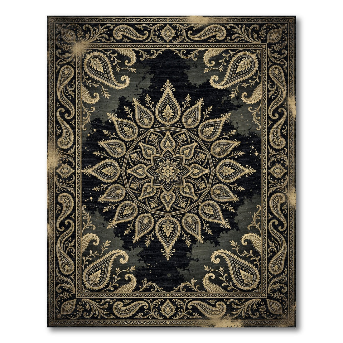 Elegant Gold Ornate Paisley Mandala Rug