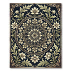 Elegant Beige Floral Medallion Charcoal Art Rug
